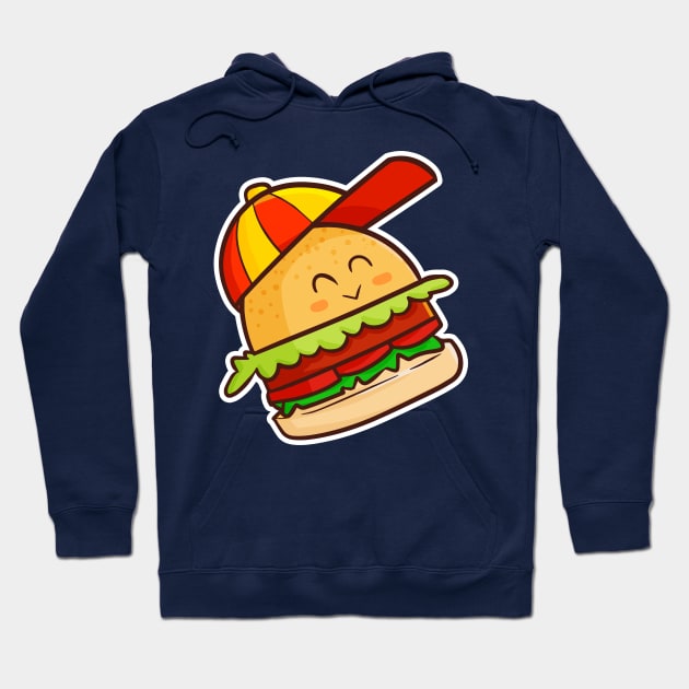 Funky Burger wearing hat Hoodie by Jocularity Art